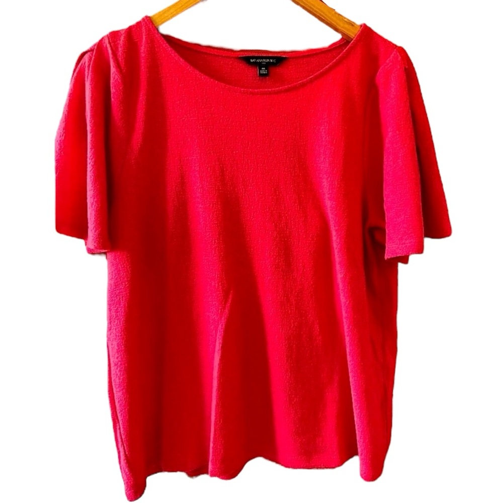 Banana Republic Red Flutter Short Sleeve Top Scoop Neck Blouse M Office Feminine